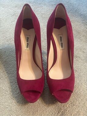 Miu Miu Plum Suede Peep-Toe Pumps